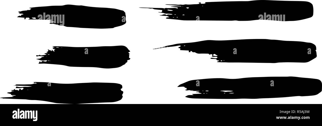 Set di vettore pennello asciutto corsa. Distress grunge textured elemento di design utilizzato come intestazione, template, logo. Verniciato di colore nero tratto di pennello Illustrazione Vettoriale