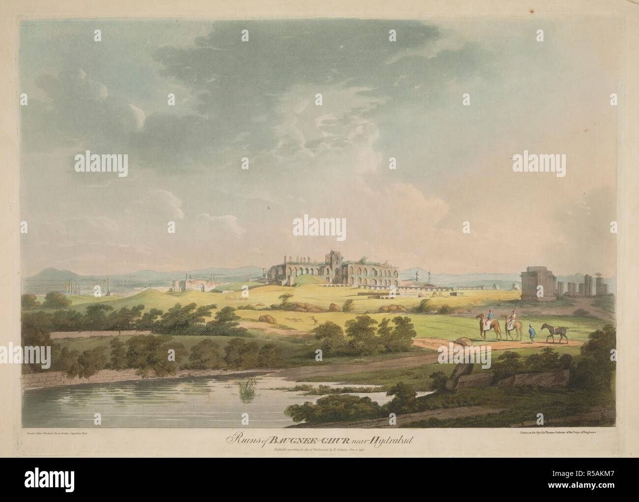 'Le Rovine di Baugnee-Ghur vicino a Hydrabad'. Hindoostan scenario costituito da dodici selezionare viste in India. 1798 - 1799. Acquatinta colorata. Fonte: X657(2). Lingua: Inglese. Autore: Jukes, F. Foto Stock