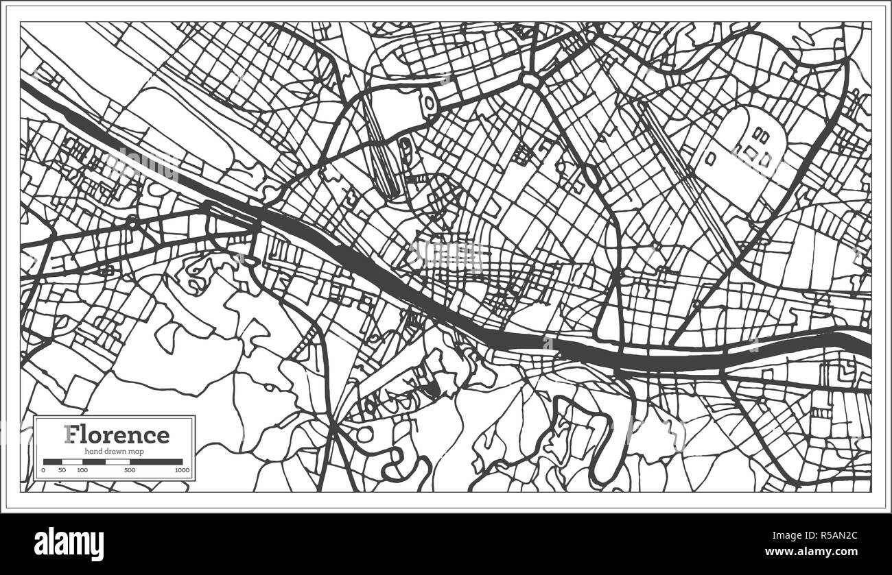 Firenze Italia mappa della città in stile retrò. Mappa di contorno. Illustrazione Vettoriale. Illustrazione Vettoriale