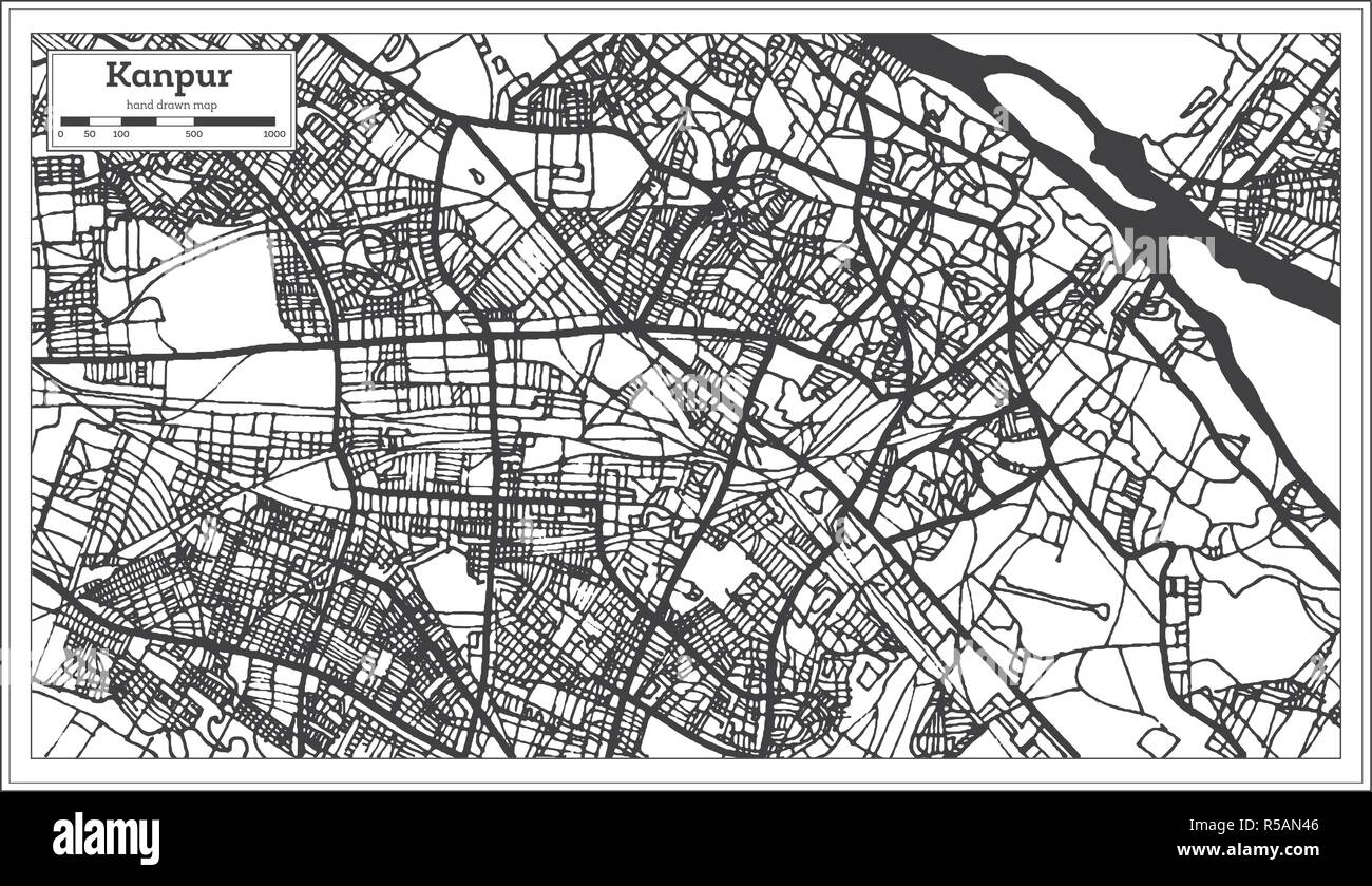 Kanpur India Mappa della città in stile retrò. Mappa di contorno. Illustrazione Vettoriale. Illustrazione Vettoriale