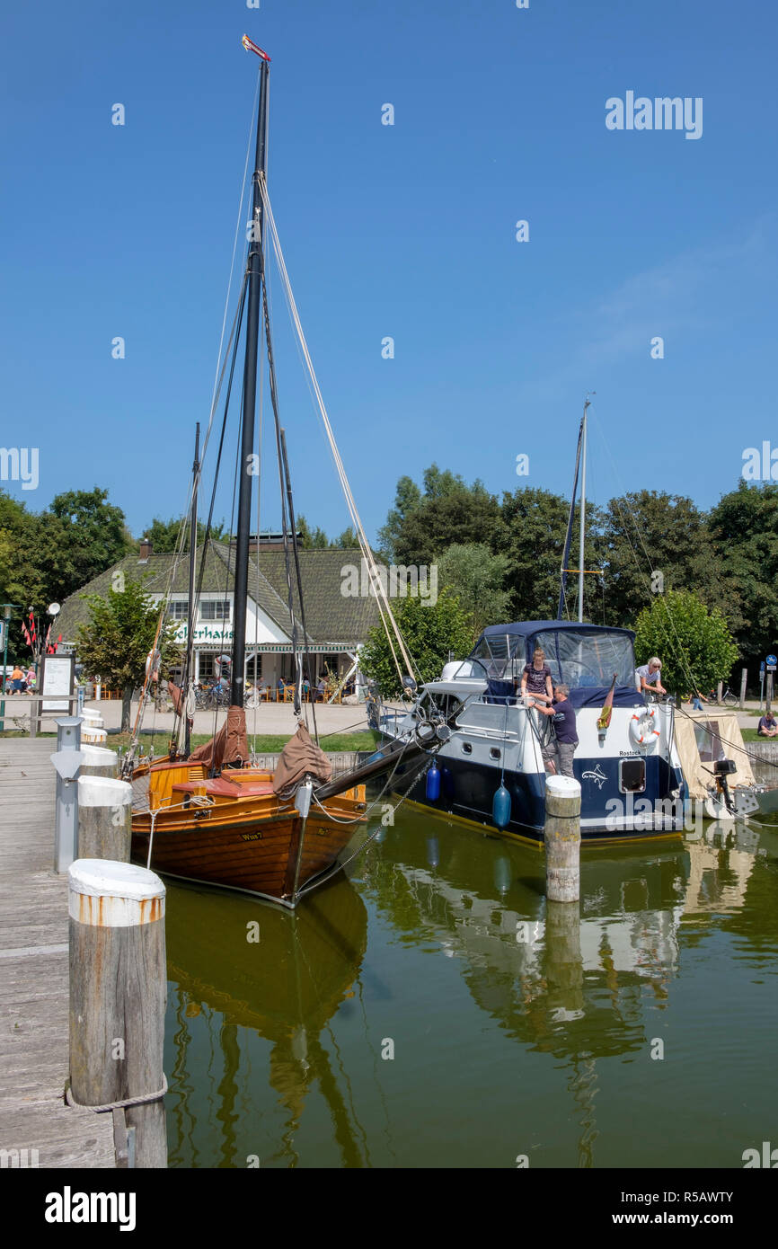 Barche a vela nel porto, Althagen vicino Ahrenshoop, Fischland Darss Zingst, Meclenburgo-Pomerania Occidentale, Germania Foto Stock