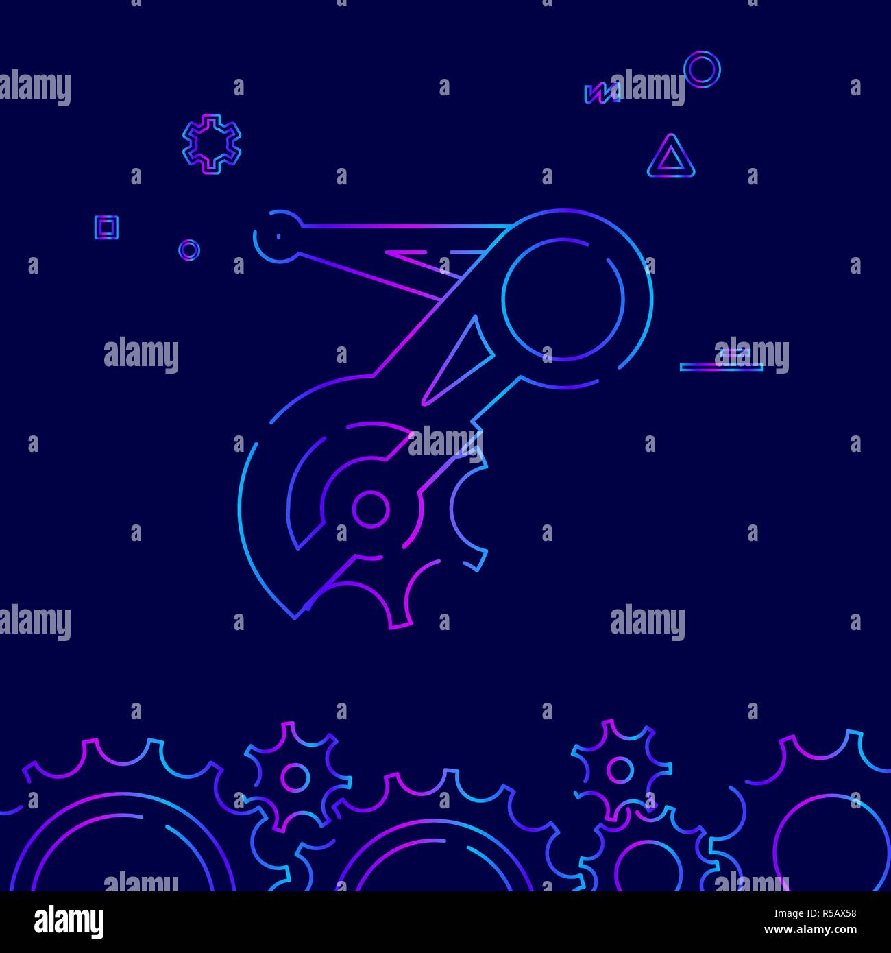 Bike o deragliatore posteriore di bicicletta vettore Icona linea, simbolo pittogramma, segno su sfondo blu scuro. Correlati Bordo inferiore Illustrazione Vettoriale