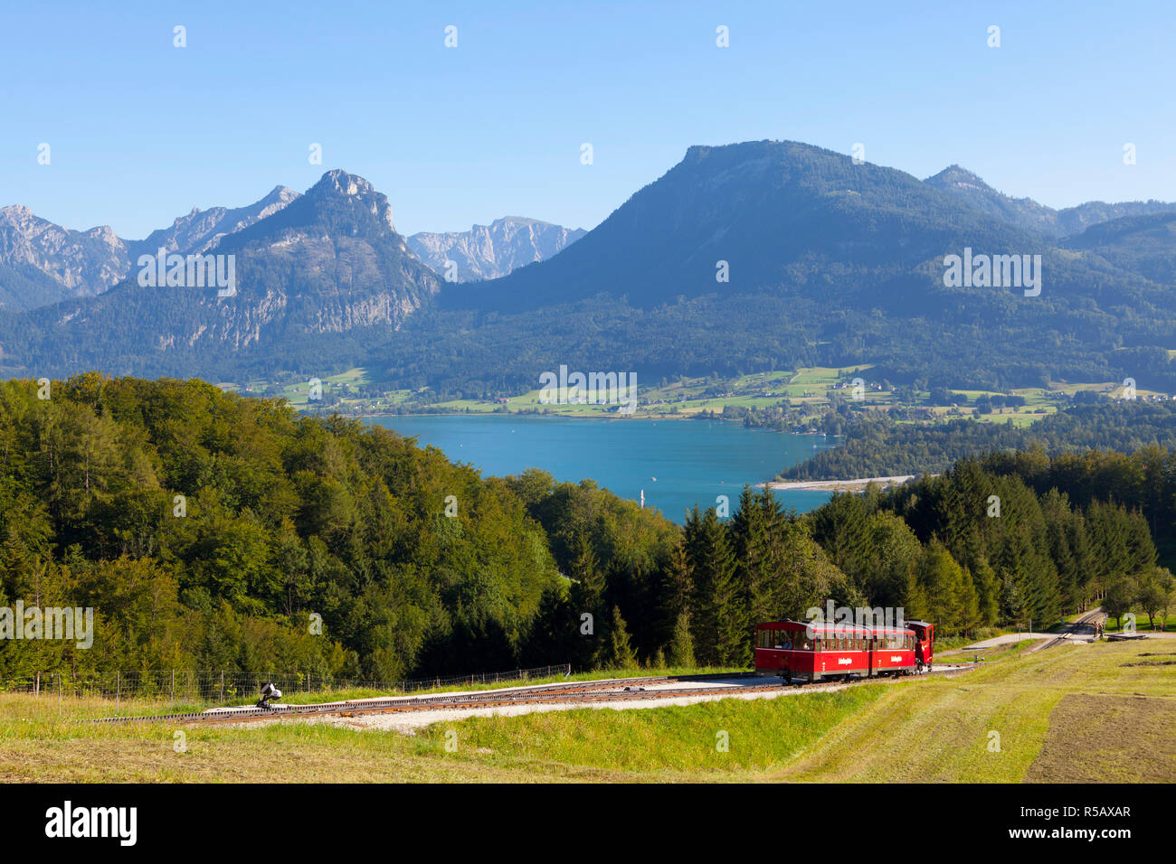 Schafberg Ferrovia, St. Wolfgang, lago Wolfgangsee, Flachgau, Austria superiore, Austria Foto Stock