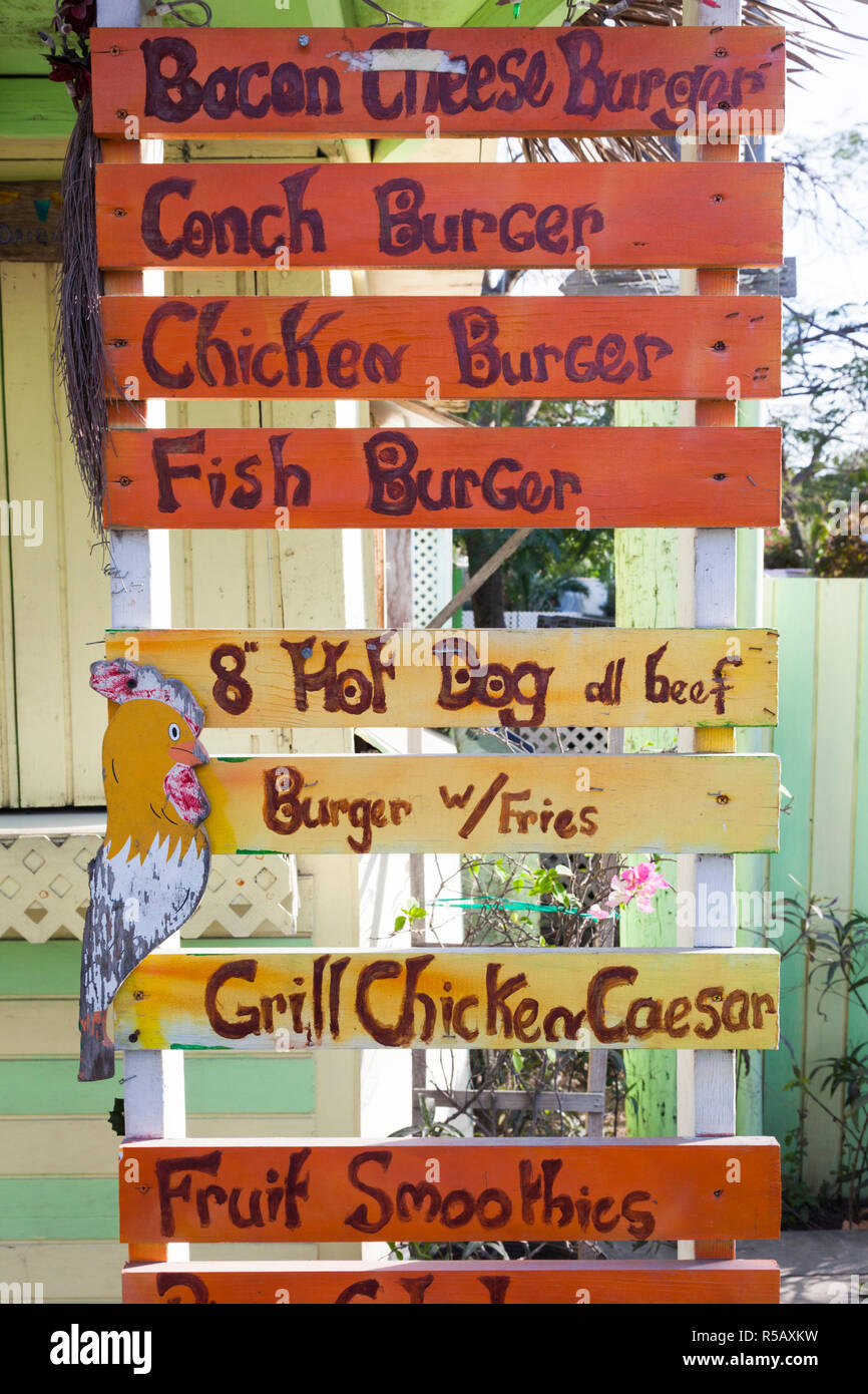 Bahamas, Eleuthera Island Harbour Island, Dunmore Town, il menu del ristorante Foto Stock