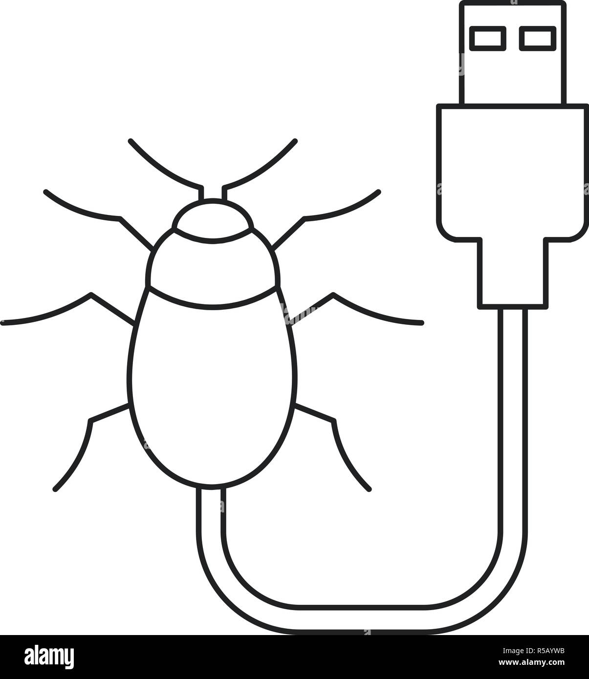 Usb icona bug. Schema Illustrativo del bug usb icona vettoriali per il web design isolato su sfondo bianco Illustrazione Vettoriale
