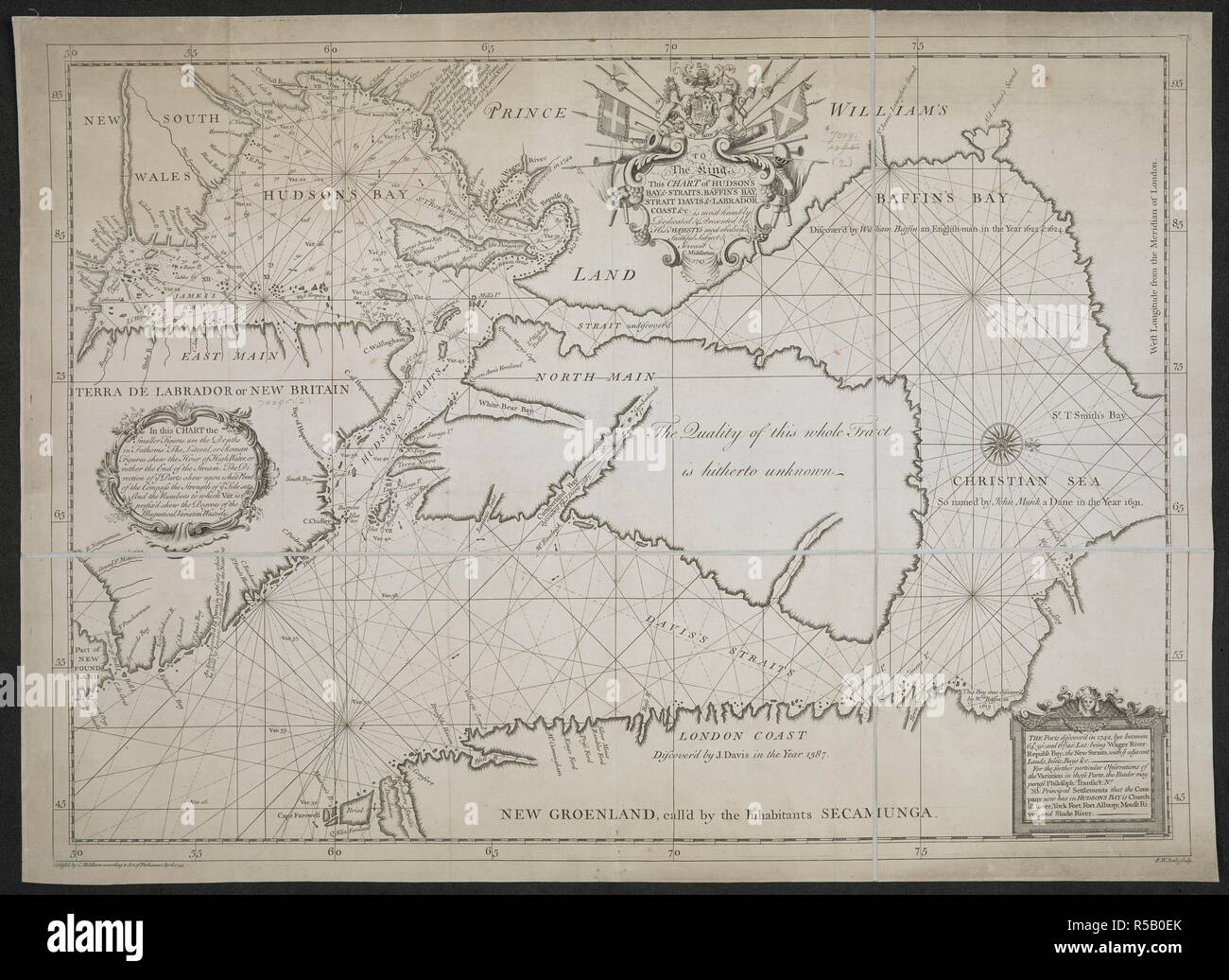 Un grafico della Baia di Hudson stretto, di Baffin Bay, stretto di Davis e Labrador Costa . Grafico della Baia di Hudson stretto, di Baffin Bay, stretto di Davis e Labrador Costa ... [Londra], 1743. Fonte: Mappe * 70095.(2.). Lingua: Inglese. Foto Stock