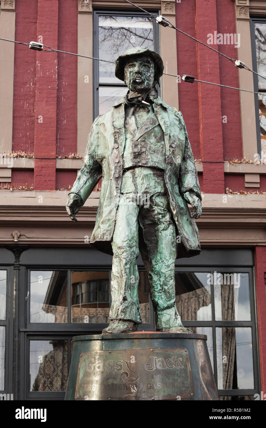 Canada, British Columbia, Vancouver, Gastown, statua di Jack gassoso, inizio Gastown personalità Foto Stock