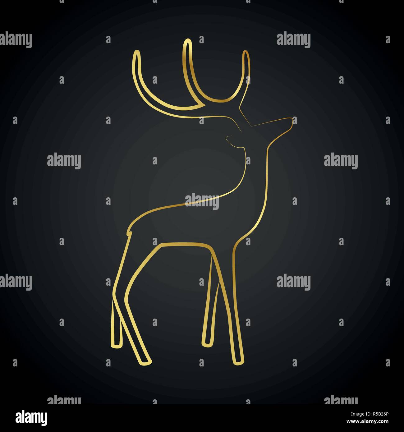 Golden elk renne su sfondo nero natale design illustrazione vettoriale EPS10 Illustrazione Vettoriale