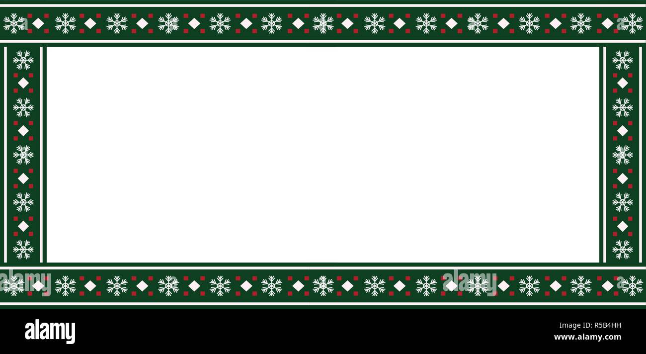 Vettore modello rettangolo, telaio, banner, cartelloni cartello, copia dello spazio. Carino il Natale o il nuovo anno verde cornice confinanti con il simbolo del fiocco di neve o di pattern Illustrazione Vettoriale