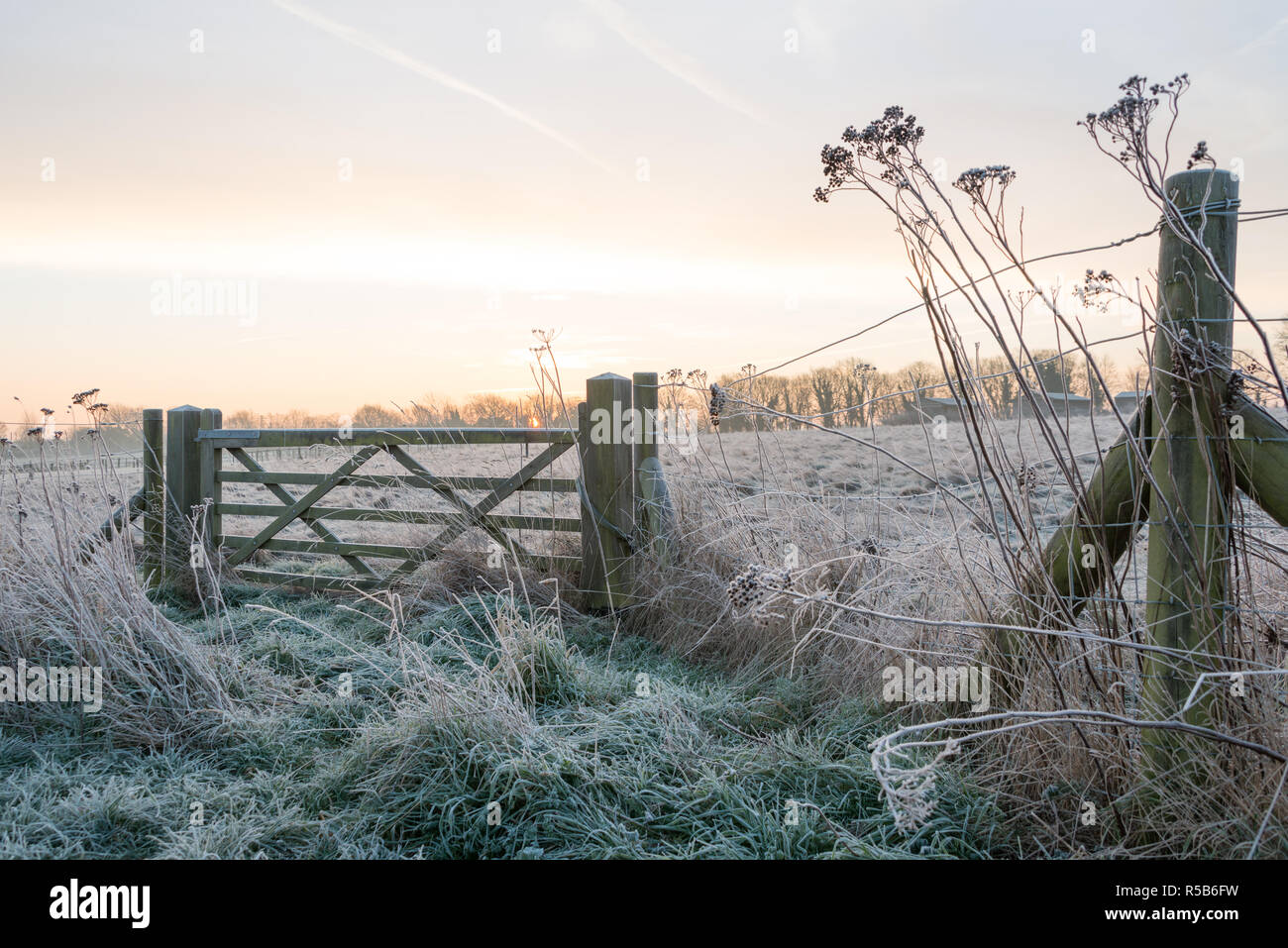 I campi intorno a Silsoe, Bedfordshire in una giornata invernale innevata Foto Stock