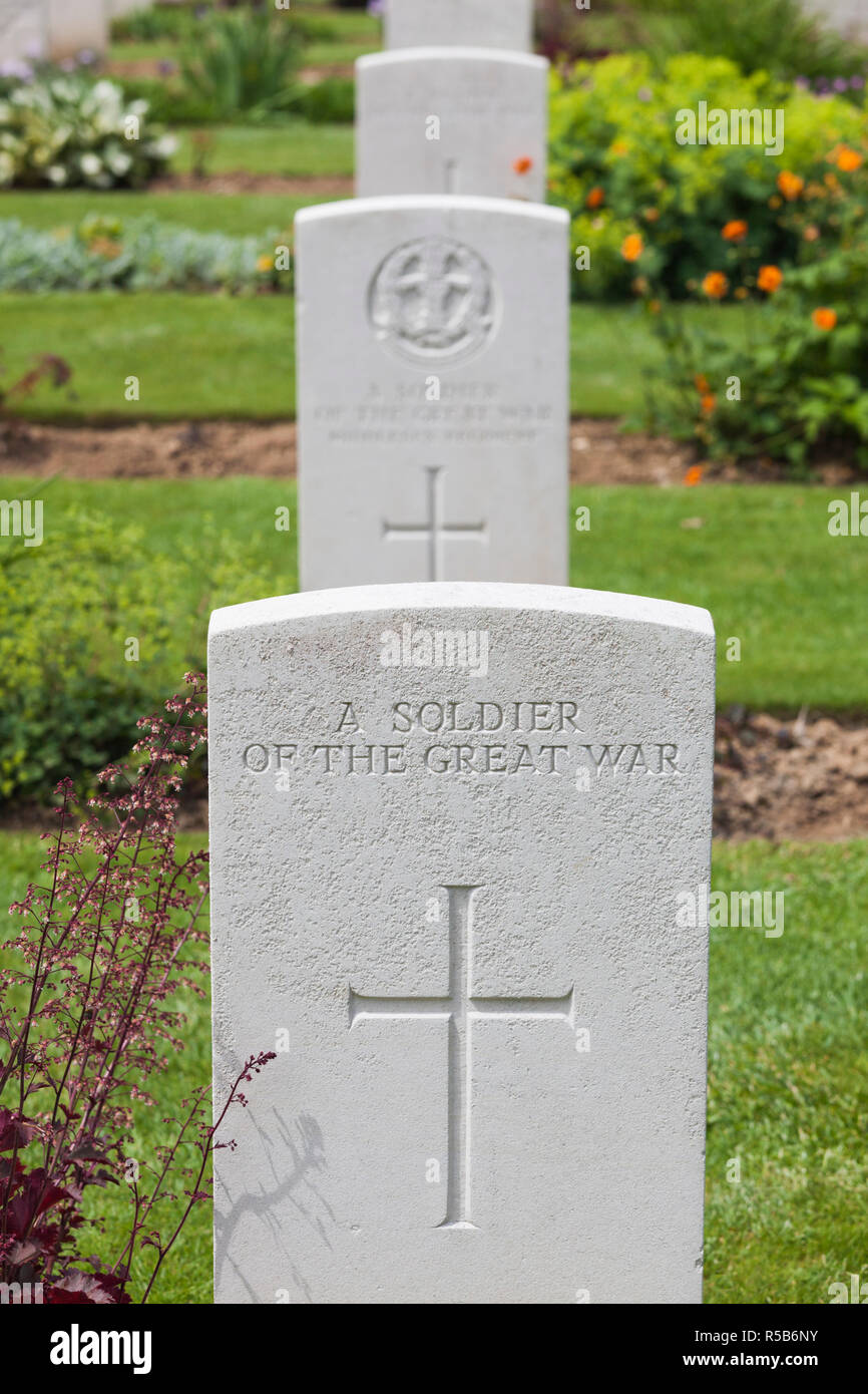 Francia, regione Piccardia, dipartimento della Somme, dai campi di battaglia della Somme, Thiepval, il Memoriale alla Seconda Guerra Mondiale le truppe britanniche, cimitero degli alleati, la tomba del Soldato sconosciuto Foto Stock