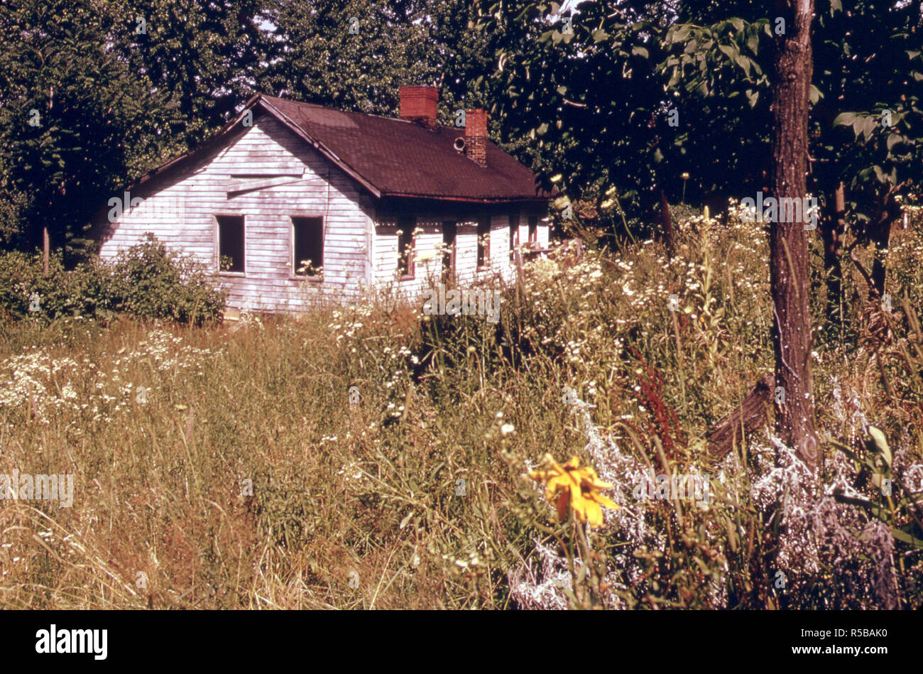 1974 - Casa abbandonata vicino alla striscia di terreno minato da società carbonifere vicino all'incrocio fra la Interstatale 70 e via #800, e Morristown, Ohio. 07/1974 Foto Stock