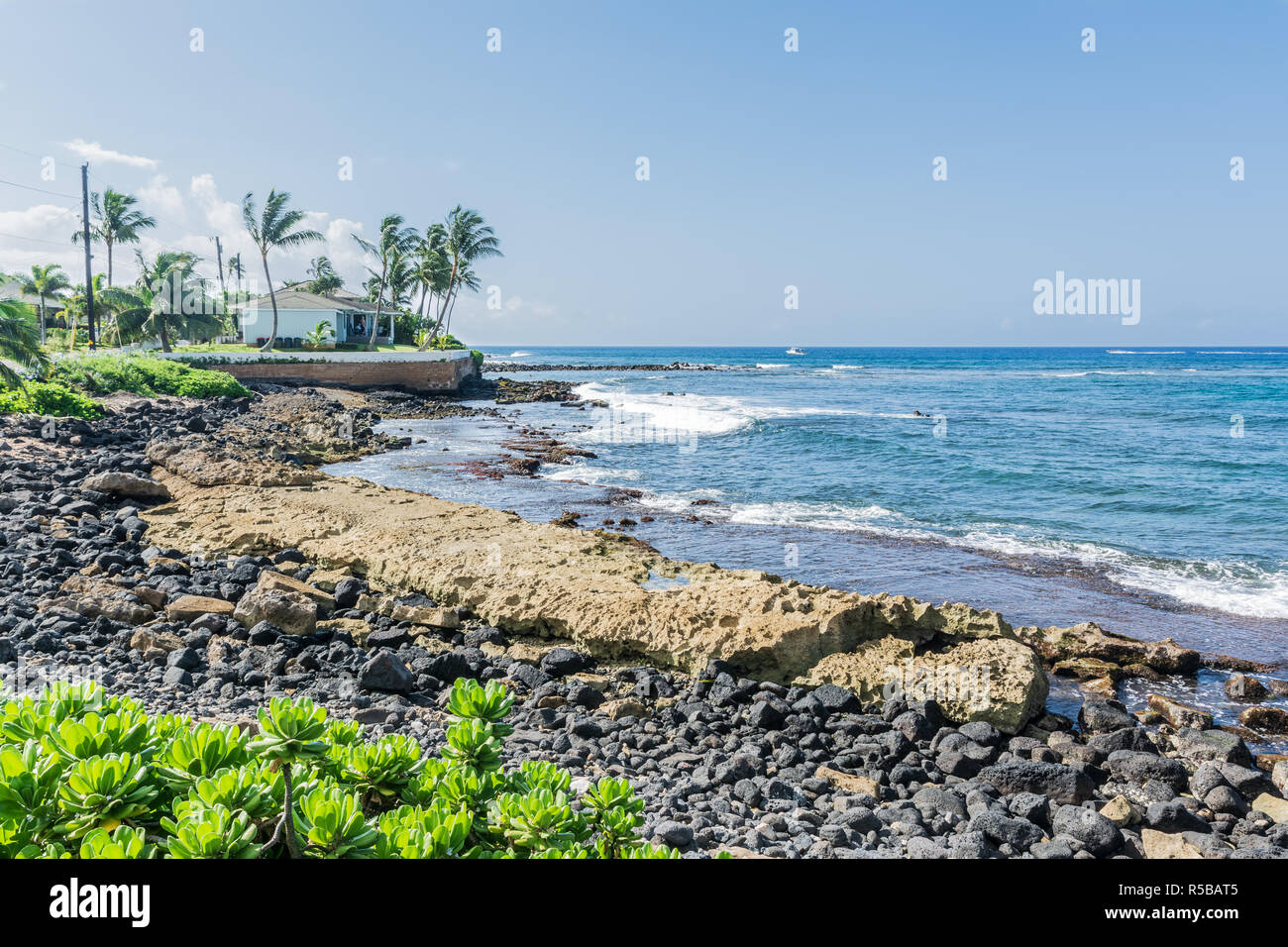 La costa lungo di Spouting Horn, Kauai, Hawaii Foto Stock