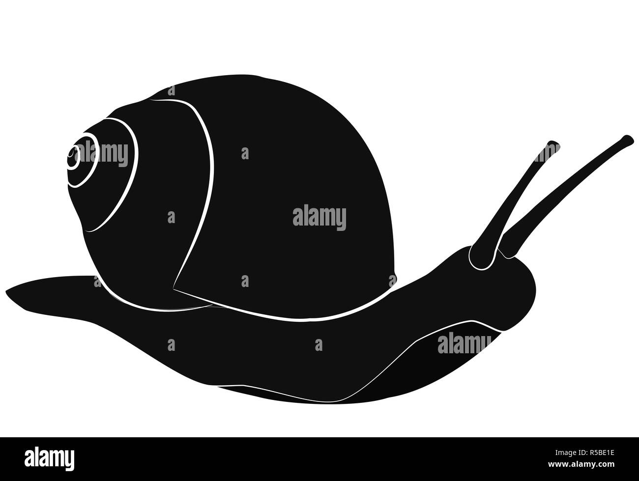 Snail strisciando silhouette nera isolati su sfondo bianco. Semplice pittogramma Slug, logo, icona Foto Stock