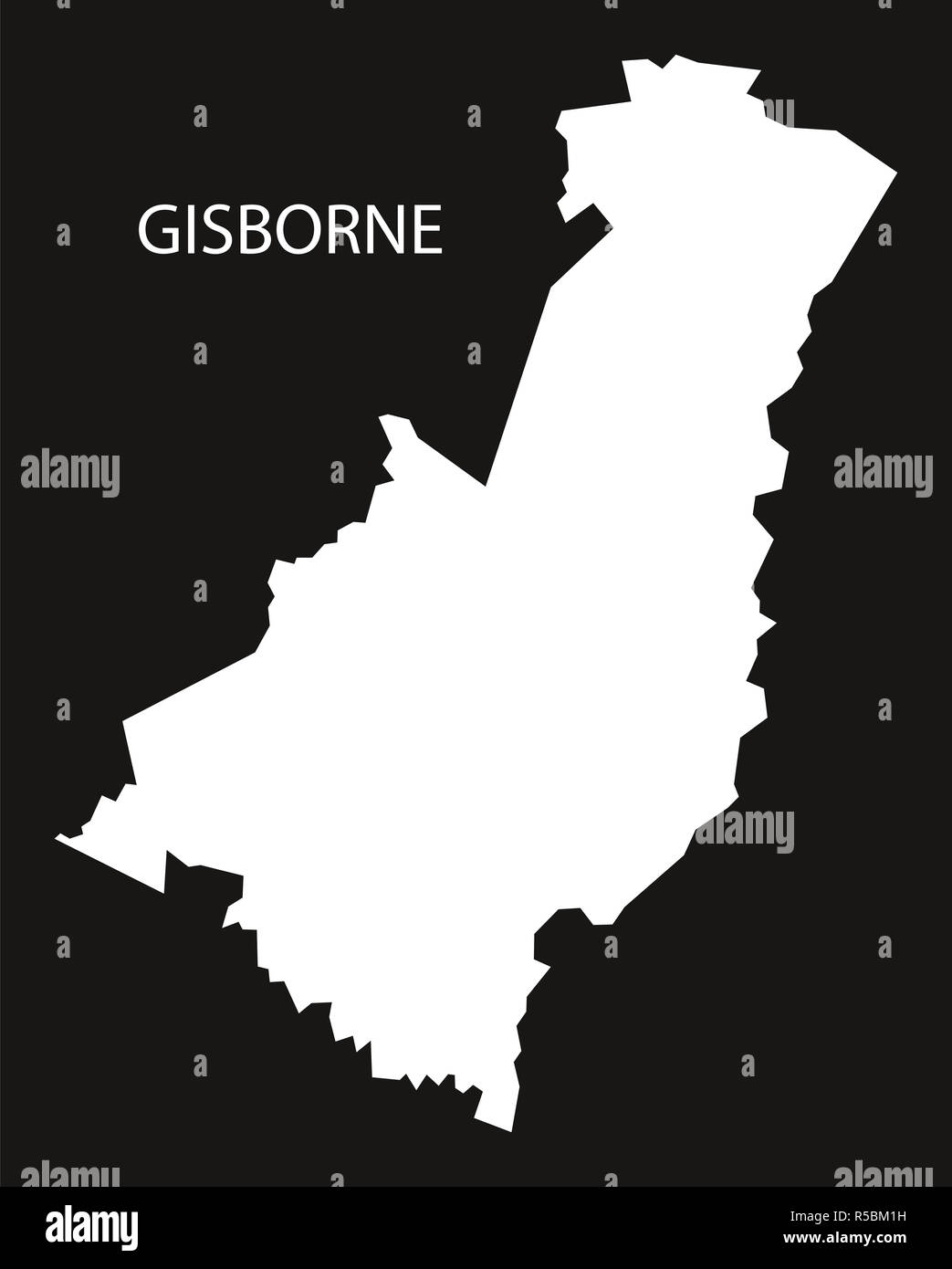 Gisborne Nuova Zelanda mappa black invertito illustrazione silhouette Foto Stock