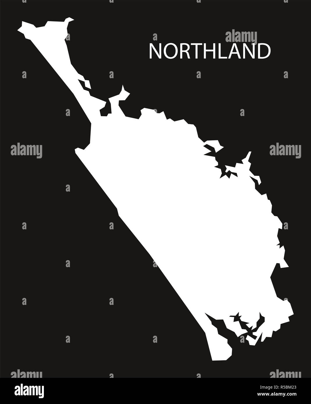 Northland Nuova Zelanda mappa black invertito illustrazione silhouette Foto Stock