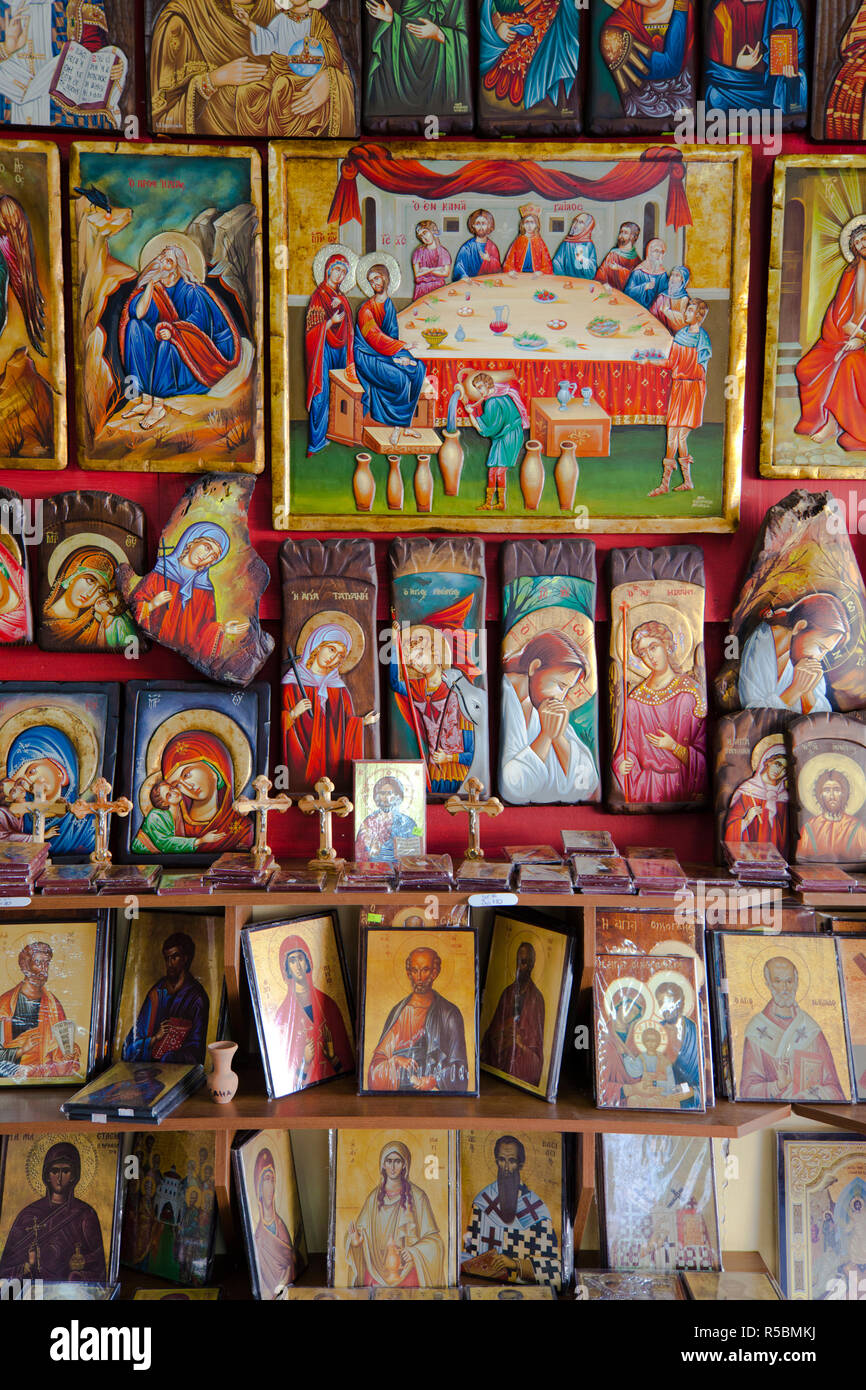Israele, la Galilea, Kafr-Kana, sito di Gesù Cristo girando l acqua in vino ad un matrimonio secondo la Bibbia, quadri religiosi, icone Foto Stock