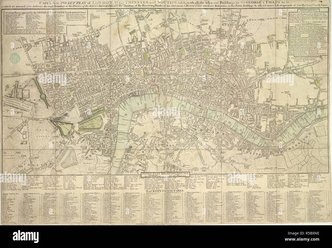 Londra. [Cary del nuovo piano di Tasca di Londra, Westminster e. 1796. Cary è di nuovo Pocket piano di Londra, Westminster e la Southwark. Immagine presa da [Cary del nuovo piano di Tasca di Londra, Westminster e la Southwark, con tutti gli edifici adiacenti in St George's Campi scala di mezzo miglio[ = 50 mm]]. Originariamente pubblicato/prodotta nel 1796. . Fonte: Mappe.*3480.(414). Lingua: Inglese. Foto Stock