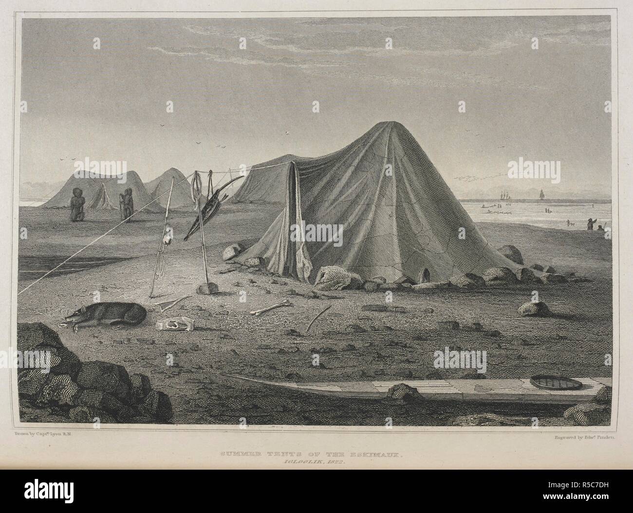 Estate tende della Eskimaux, Igloolik 1822. Ufficiale di un secondo viaggio per la scoperta di un passaggio a nord-ovest dall'Atlantico al Pacifico; eseguita negli anni 1821-22-23, nella sua maestà la furia delle navi e Hecla, sotto gli ordini di ... W. E. P. ... Illustrato da numerosi piatti. (L'appendice a Capt. Parrys ufficiale di un secondo viaggio. Appendice zoologico ... Da J. Richardson.-botanico appendice. ... Dal Professor Hooker.). Londra : J. Murray, 1824-25. Fonte: G.7394, pagina di fronte 271. Lingua: Inglese. Autore: FINDEN, Edward. Parry, Sir William Edward. Foto Stock