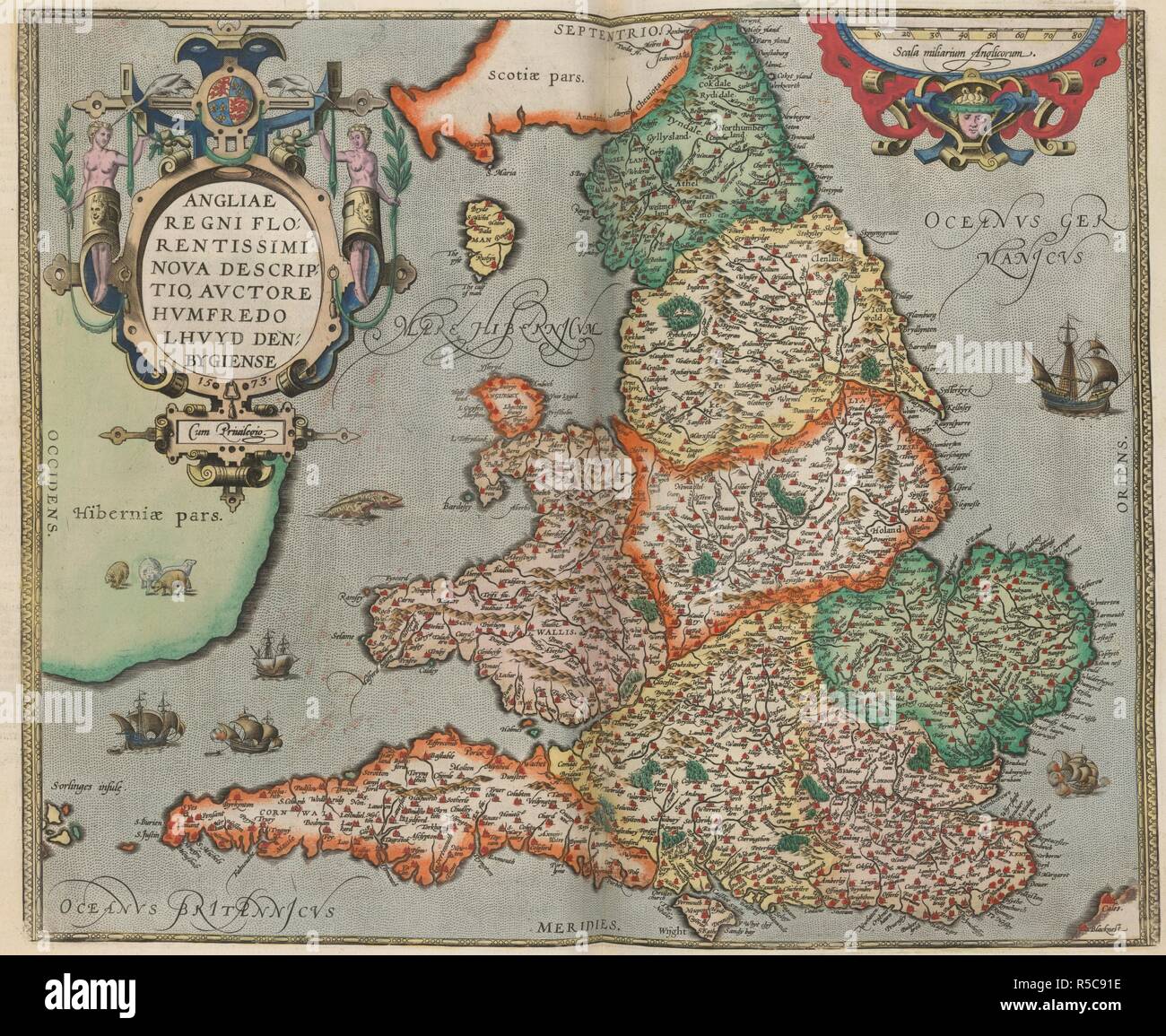 Un sedicesimo secolo mappa di Inghilterra. [Typus orbis terrarum]. Anversa, 1598. Fonte: maps.C.2.D.7 mappa 11. Autore: ORTELIUS, Abramo. Foto Stock