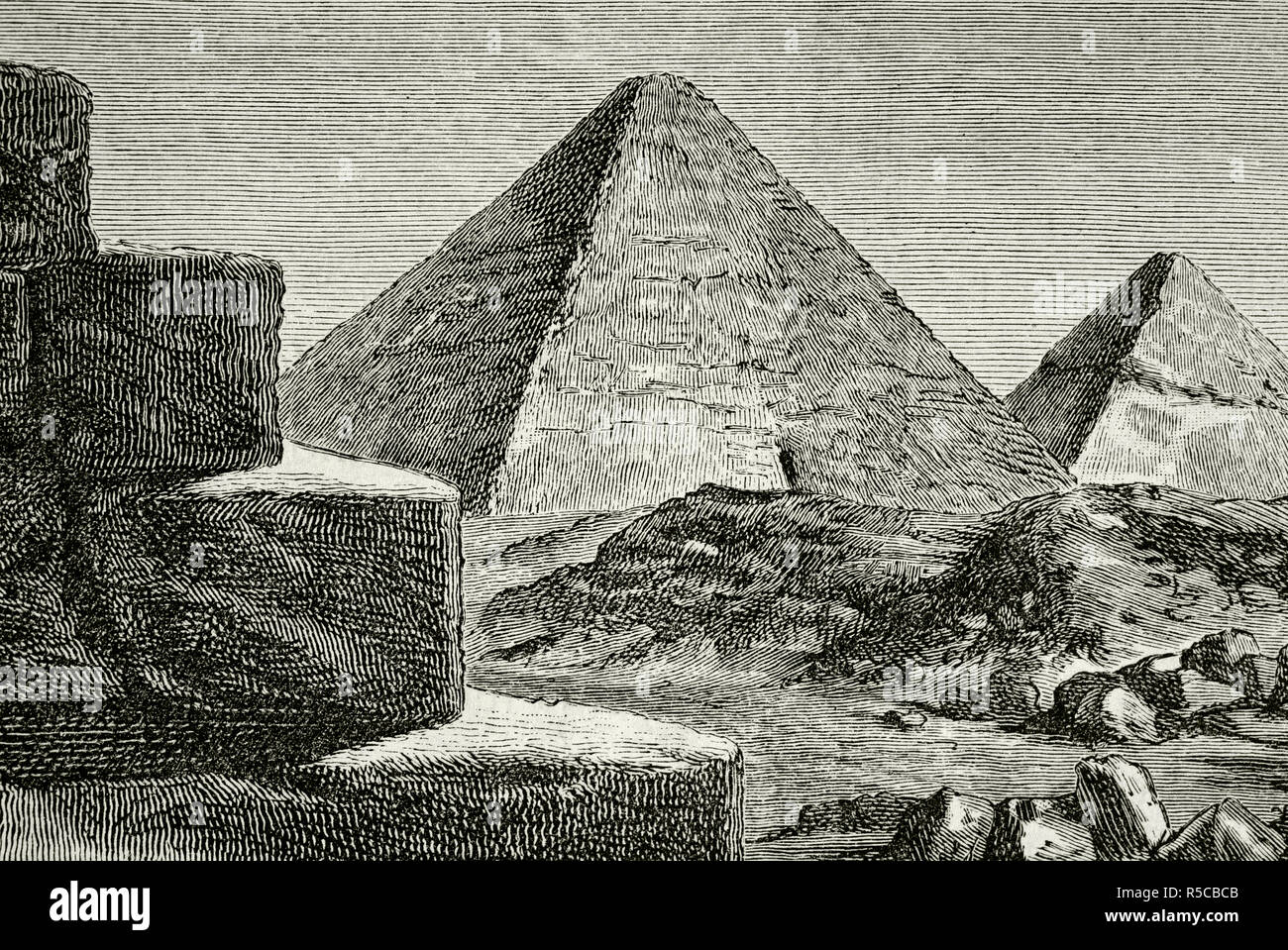 A nord dell'Africa. Antico Egitto. La Piramide di Giza complesso. Antico Regno d'Egitto. 2686-21191 BC. Incisione. La Civilizacion (la civiltà), volume I, 1881. Foto Stock