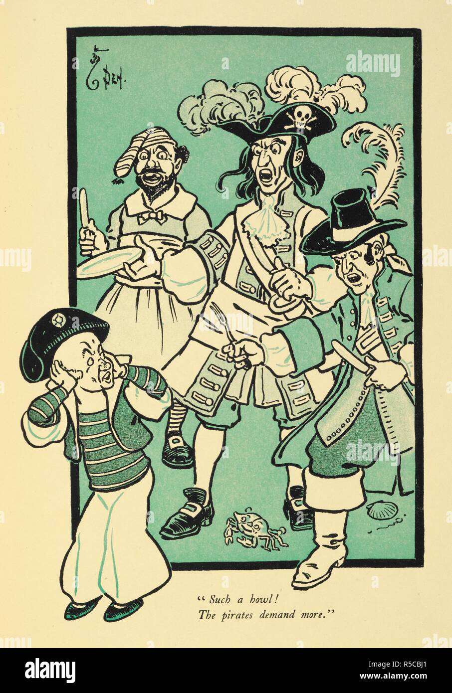 "L'unità centrale abitacolo un urlo!, i pirati della domanda di più". Tre pirati chiedono più cibo. La Perla e la Zucca ... Con immagini da Denslow. T. Fisher Unwin: Londra; New York stampato, 1904. Fonte: 12809.o.48, opposta a pagina 42. Lingua: Inglese. Autore: Leason, Percy Alexander. WEST, Paolo. Foto Stock