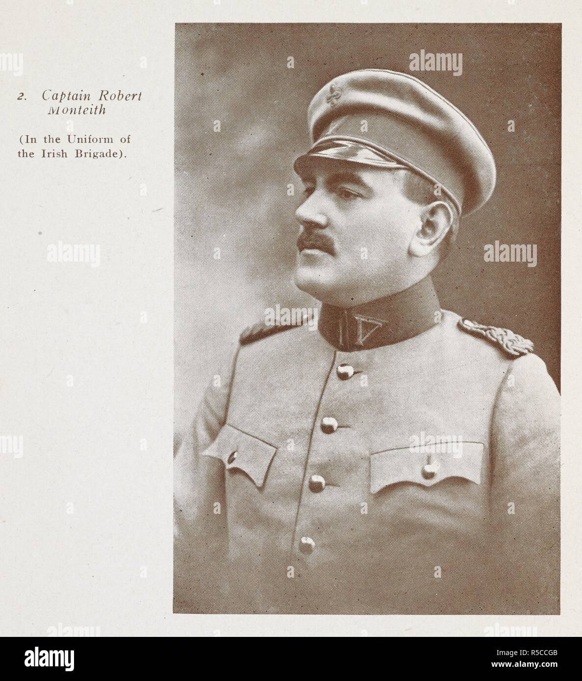 Il capitano Robert Monteith (in uniforme della brigata irlandese). Monteith è stato assunto da parte degli Stati Uniti per il comando della brigata irlandese sollevato da Roger Casement. Egli aveva servito nell'esercito britannico. Monteith avevano aderito i volontari irlandesi e diventare un istruttore di perforazione. Allo scoppio della guerra egli aveva rifiutato di servire la Corona britannica. Emigrò con la sua famiglia negli Stati Uniti. Montieth con il serramento e un altro uomo, Daniel Bailey, percorsa da U-boat dalla Germania in Irlanda ed è arrivato il 21 aprile 1916. Monteith evitato di cattura, a differenza dei suoi due compagni, e nel dicembre 1916 ha fatto la sua fuga da Irlanda a Liverpo Foto Stock