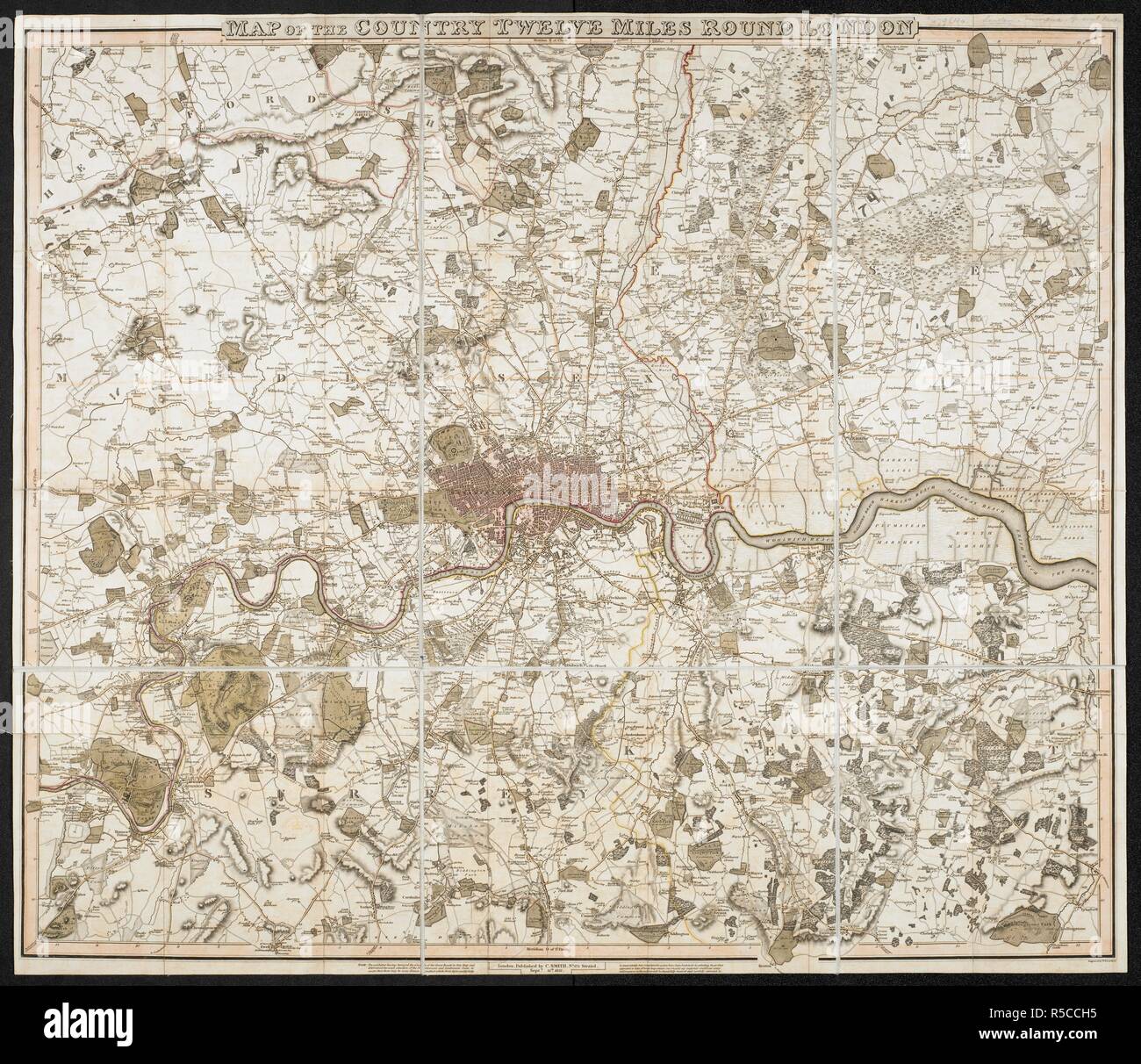'Map del paese a dodici miglia in giro per Londra'. Mappa del paese a dodici miglia in giro per Londra. Incisi da W.R. Gardner. Londra : C. Smith, 1822. Fonte: Mappe 3479.(124). Lingua: Inglese. Foto Stock