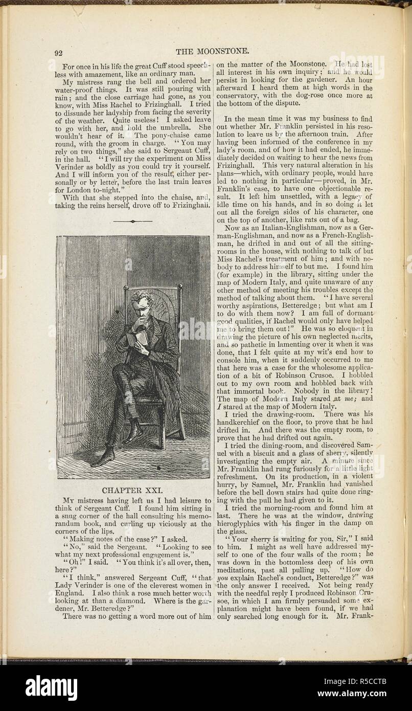 Capitolo XXI. ... Il sergente bracciale. "Io lo trovò seduto in un angolo della sala consultazione il suo memorandum libro ... La pietra di luna ... Con numerose illustrazioni. New York : Harper & Bros, 1868. Fonte: 1600/514 pagina 92. Autore: Collins Wilkie (William). Foto Stock
