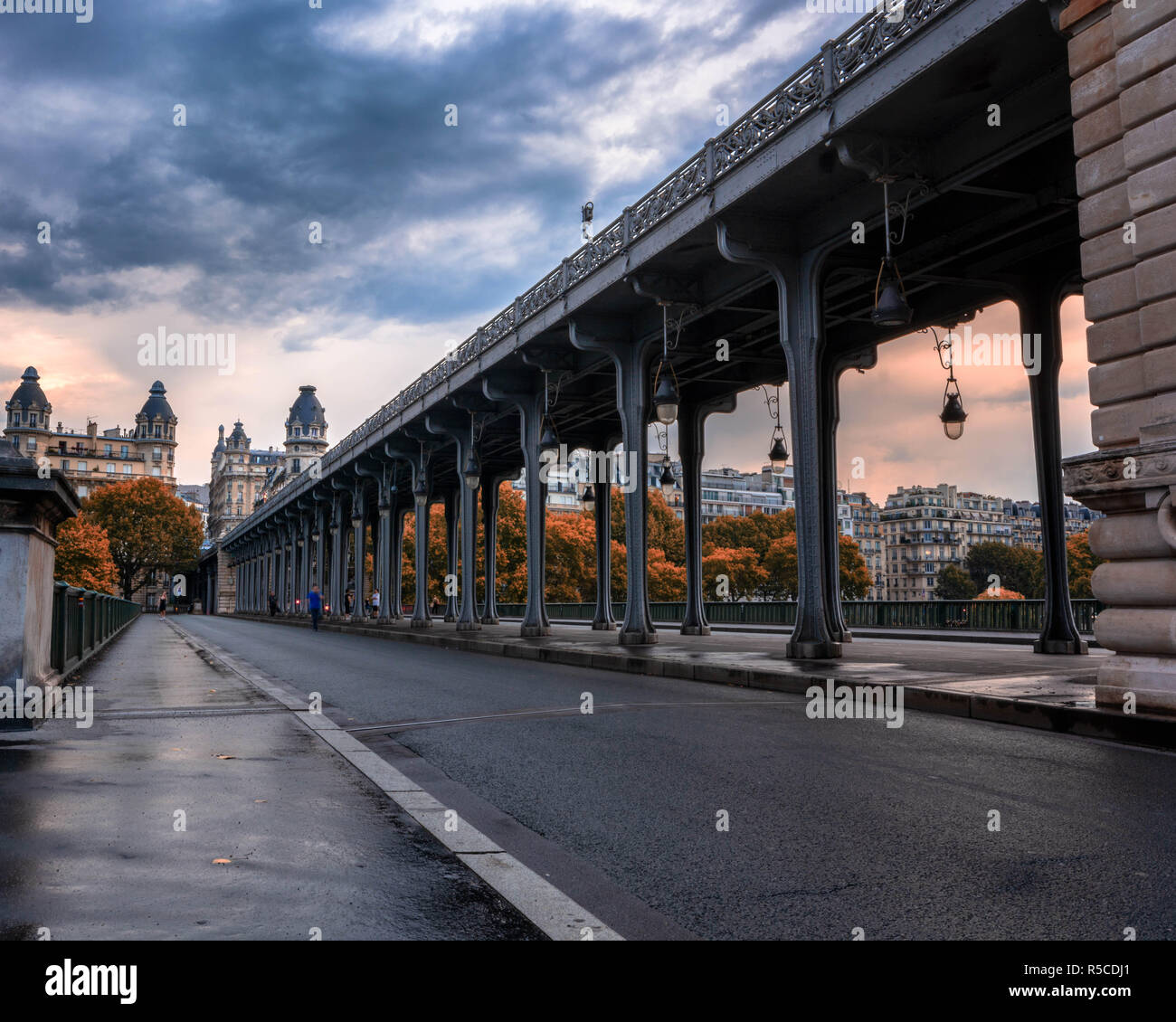 Pont de Bir Hakeim bridge metro parigi francia durante il periodo estivo con la nube spessa coperta sky Foto Stock