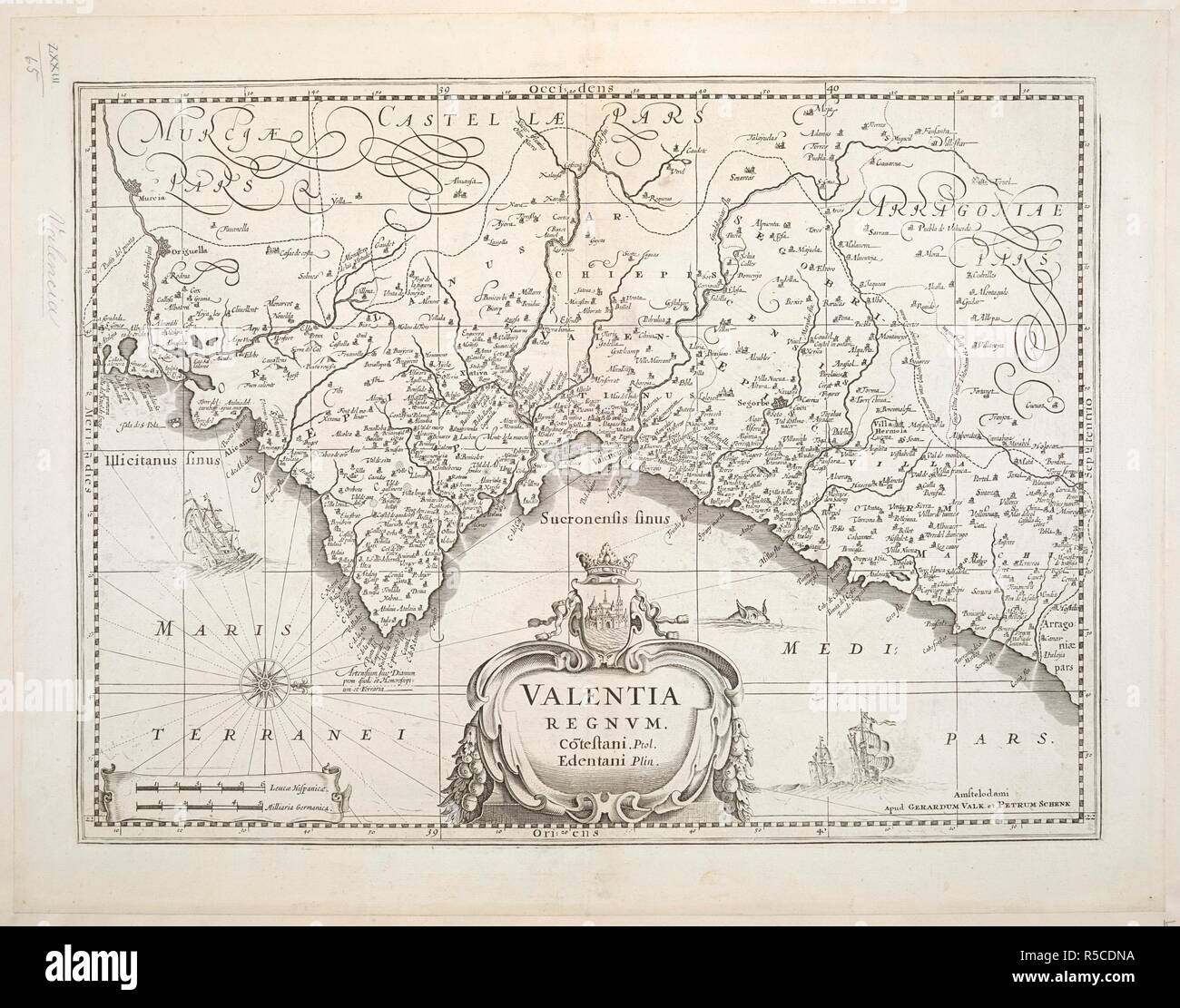 Una mappa di Valencia . VALENTIA REGNUM. : CÅTestani. Ptol. Edentani Plin. Amstelodami : Apud GERARDUM VALK et PETRUM SCHENK, [dopo il 1680.]. Fonte: Mappe K.Top.73.65. Lingue: Latina. Autore: Schenck, Pieter. Foto Stock