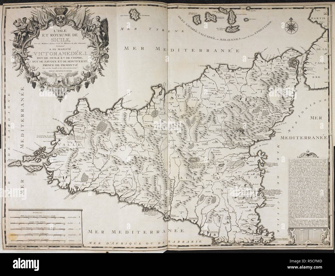Una mappa della Sicilia. L'Isle et royaume de Sicile. 1714. Fonte: Mappe K.Top.84.21. Lingua: Francese. Foto Stock