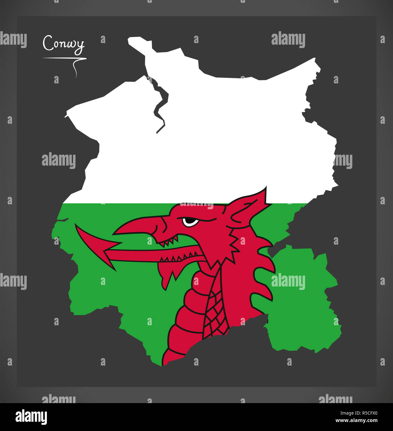 Conwy Wales mappa con il gallese bandiera nazionale illustrazione Foto Stock