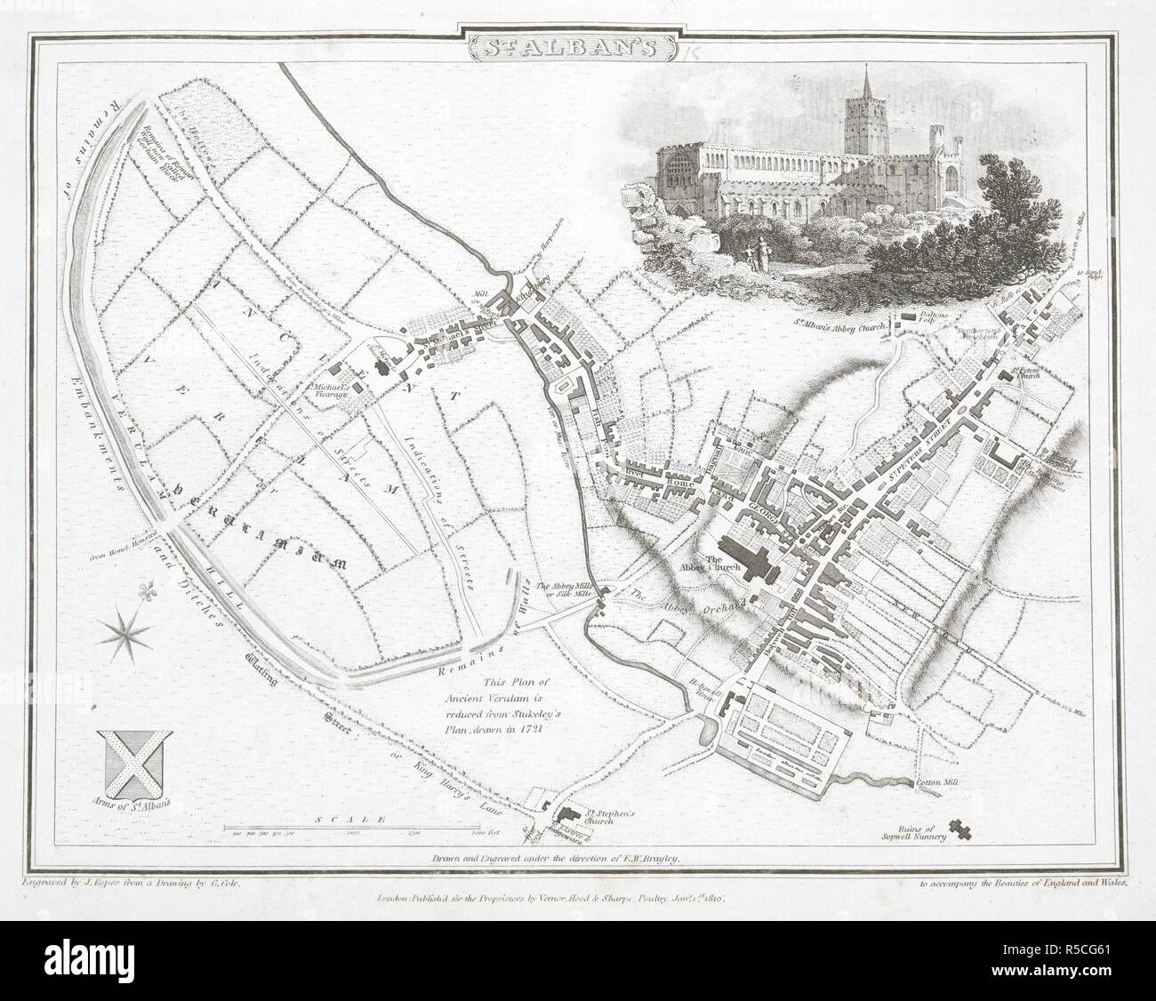 Un piano di St Albans. San Alban. Scala, 2.000 piedi[ = 53 mm.] ... Incisi da J. Roper da un disegno di G. Cole ... 1810. Londra : Vernor, il cofano e Sharpe, 1810. Fonte: Mappe 11.b.3, pagina 79. Lingua: Inglese. Foto Stock