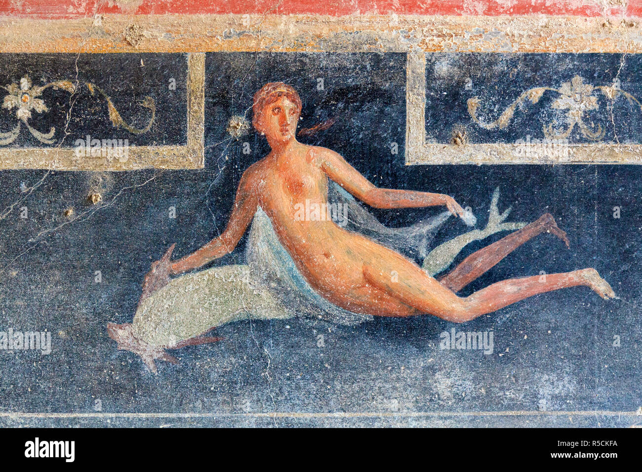 L'Italia, Napoli, Pompei Scavi archeologici (Sito UNESCO), casa di Meleagro, dipinti Foto Stock