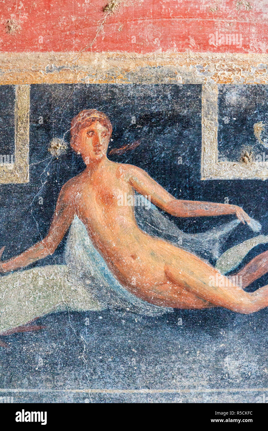 L'Italia, Napoli, Pompei Scavi archeologici (Sito UNESCO), casa di Meleagro, dipinti Foto Stock