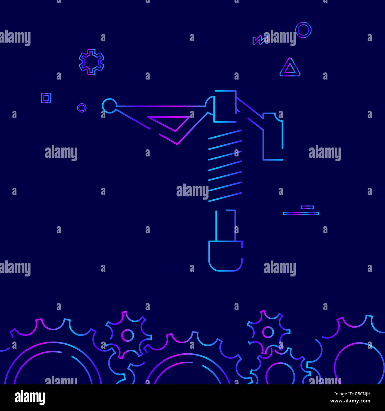 Bike Sospensione Posteriore Ammortizzatore Icona linea. Noleggio di parte di ricambio simbolo gradiente, il pittogramma, segno. Sfondo blu scuro. Luce geometrica astratta Bac Foto Stock