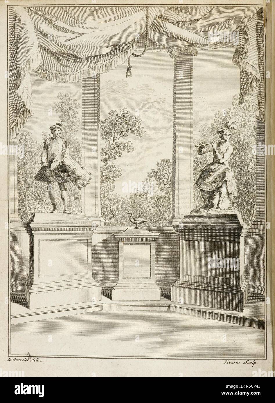 Le statue di due musicisti. Un conto del meccanismo di un automa ... giocare sul tedesco flauto, tradotto fuori del francese ... da J. T. Desaguliers. Londra, 1742. Fonte: 538.i.38, frontespizio. Foto Stock