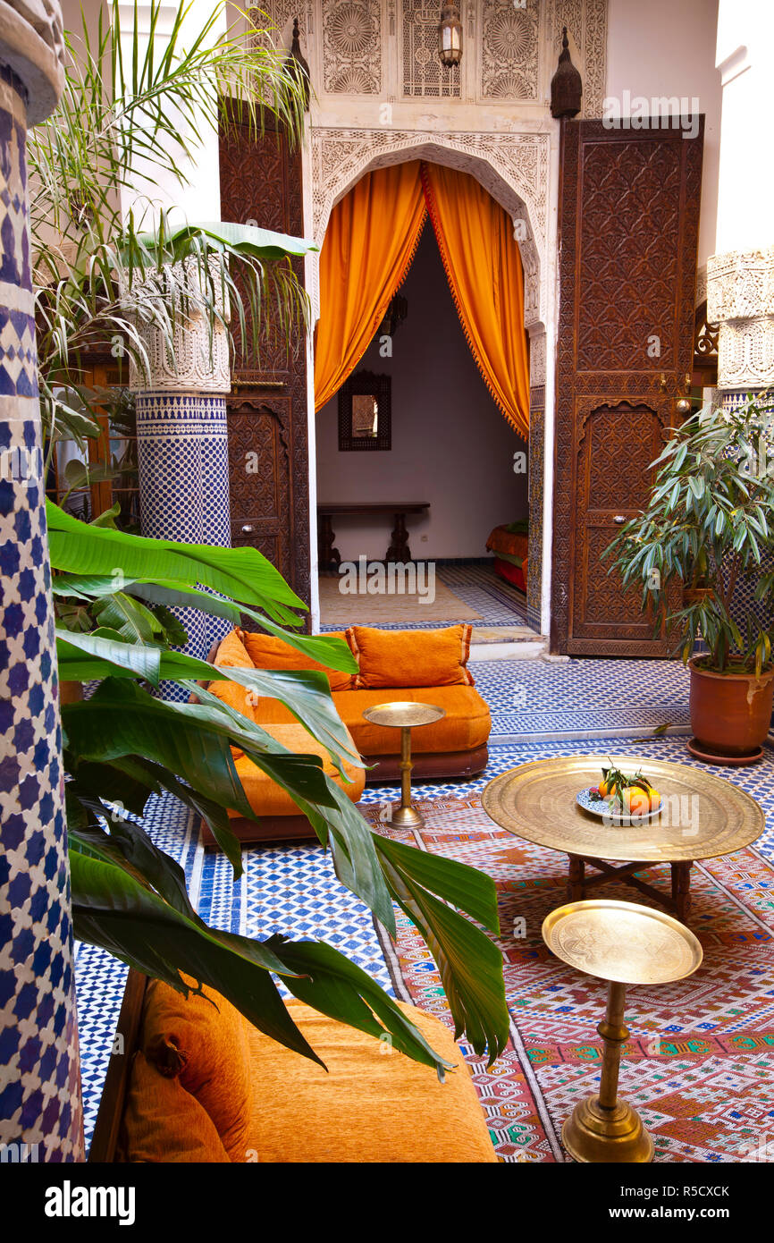 Riad interno, Fes, Marocco Foto Stock