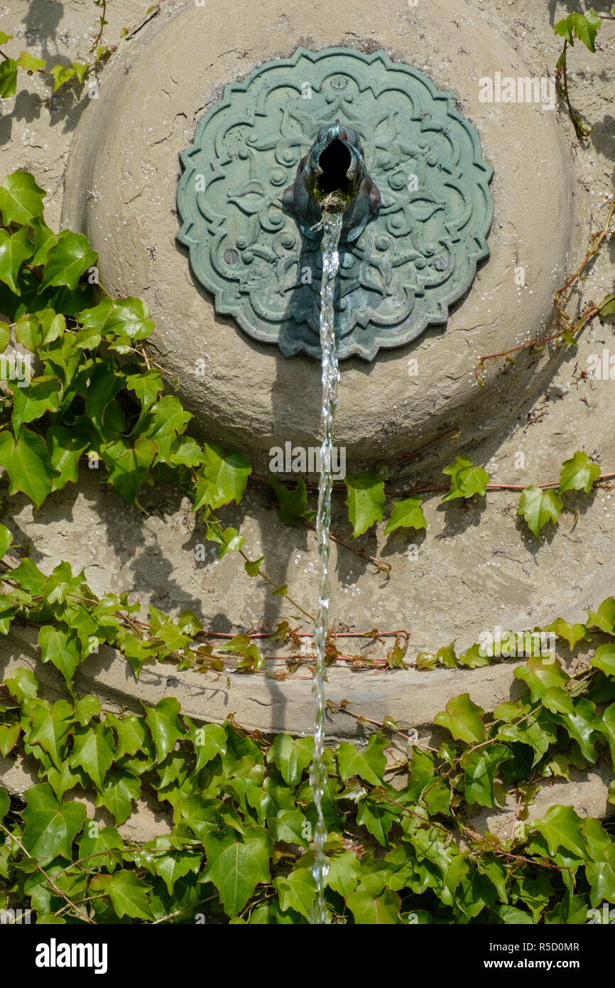 Storica fontana con onramenten e acqua Foto Stock