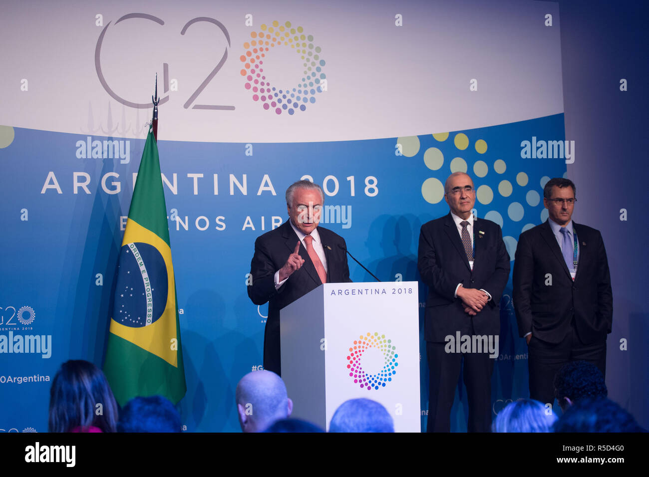 Buenos Aires, Argentina. 30 Nov 2018. Il presidente del Brasile Michel Temer sulla conferenza stampa sul G20 in Argentina Credito: Ariel García Giménez/Alamy Live News Foto Stock