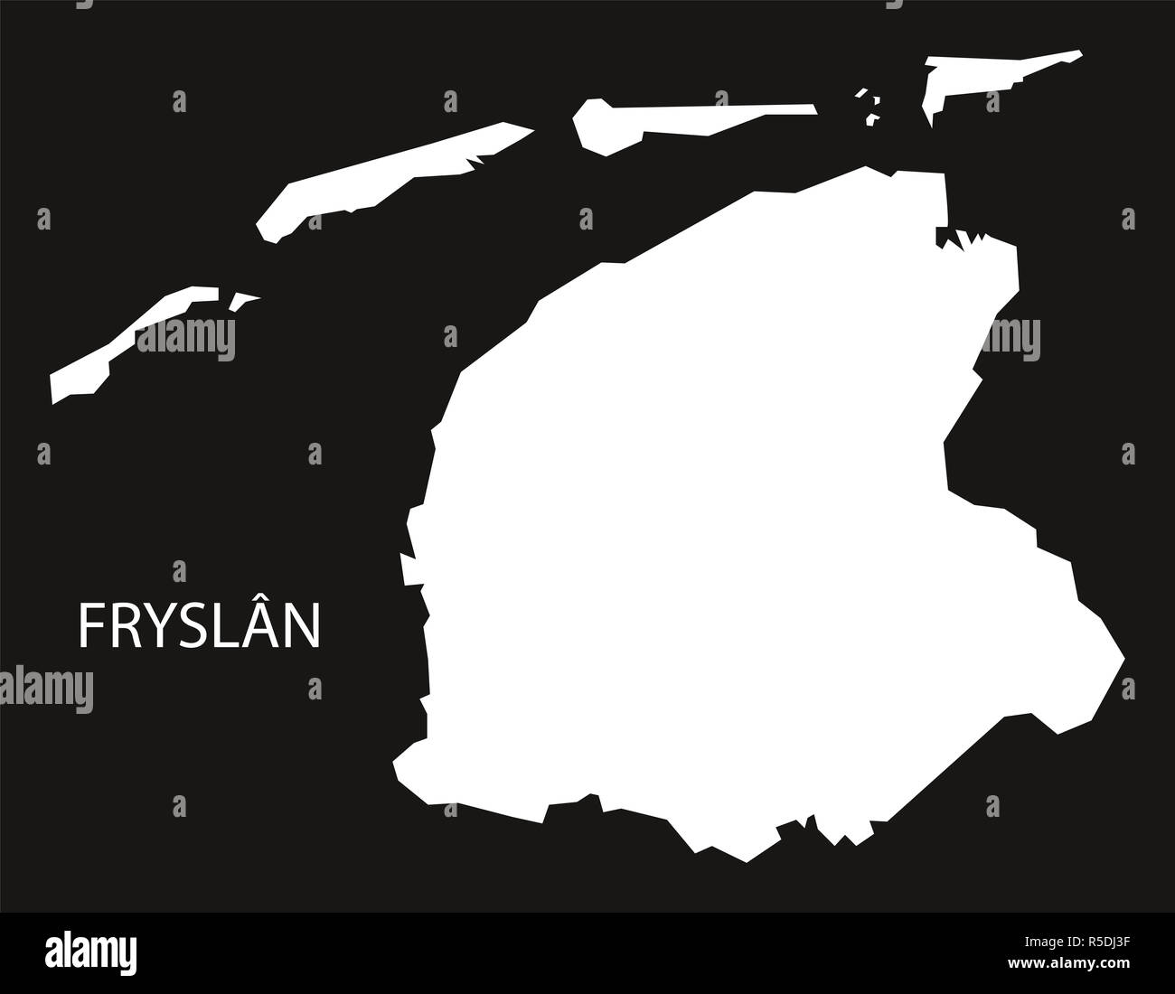 Fryslan paesi bassi mappa black invertito illustrazione silhouette Foto Stock