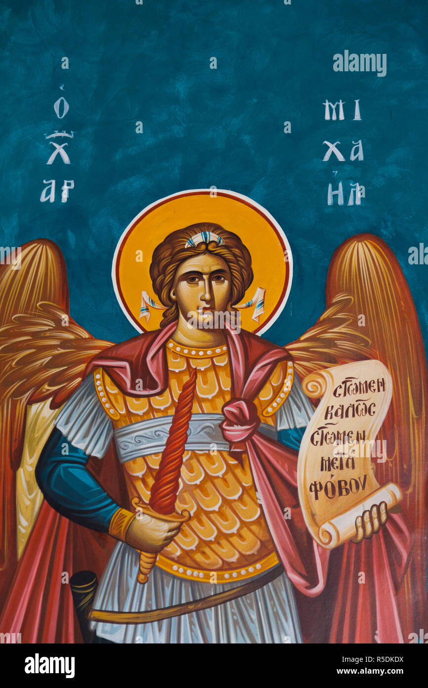 Giordania, Jordan River Valley, Bethany-Beyond-The-Jordan-Al-Maghtas, sito battesimale di Gesù Cristo, la Chiesa Greco Ortodossa, interni di arte religiosa Foto Stock