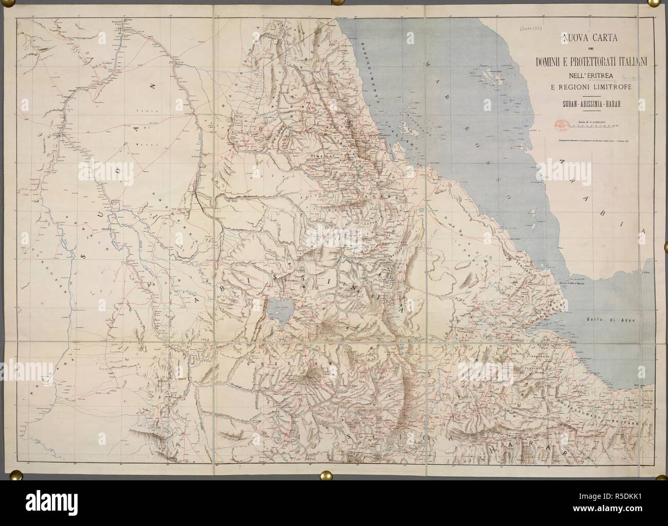 L' Eritrea. Nuova Carta dei dominii e protettorati Italiani ne. Roma, 1895. Una mappa di Eritrea e la regione circostante. Immagine presa dalla Nuova Carta dei dominii e protettorati italiani nell' Eritrea e regioni limitrofe. Sudan, Abissinia, Harar. Scala di 1 : 1.500.000. 950 x 665 mm. Originariamente pubblicato/prodotto in Roma, 1895. . Fonte: maps.66430.(23). Lingua: Italiano. Foto Stock