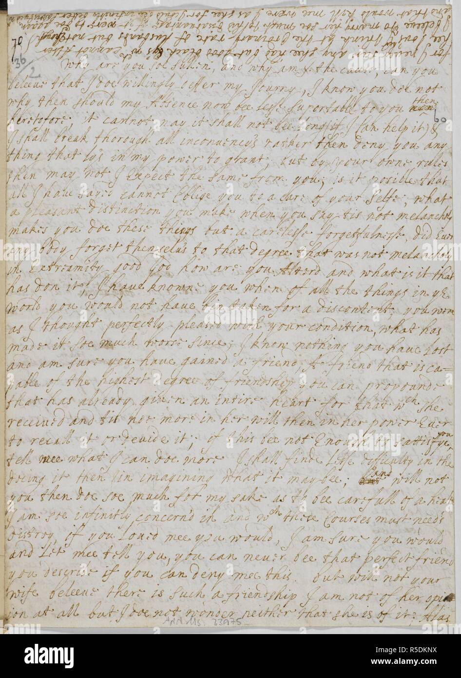 Lettera da Dorothy Osborne a Sir William Tempio, 15 o 16 ottobre 1653.  Settanta-nove lettere originali da Dorothy Osborne (b. 1627, d. 1691),  figlia di Sir Peter Osborne, Lieut.-governatore delle isole di