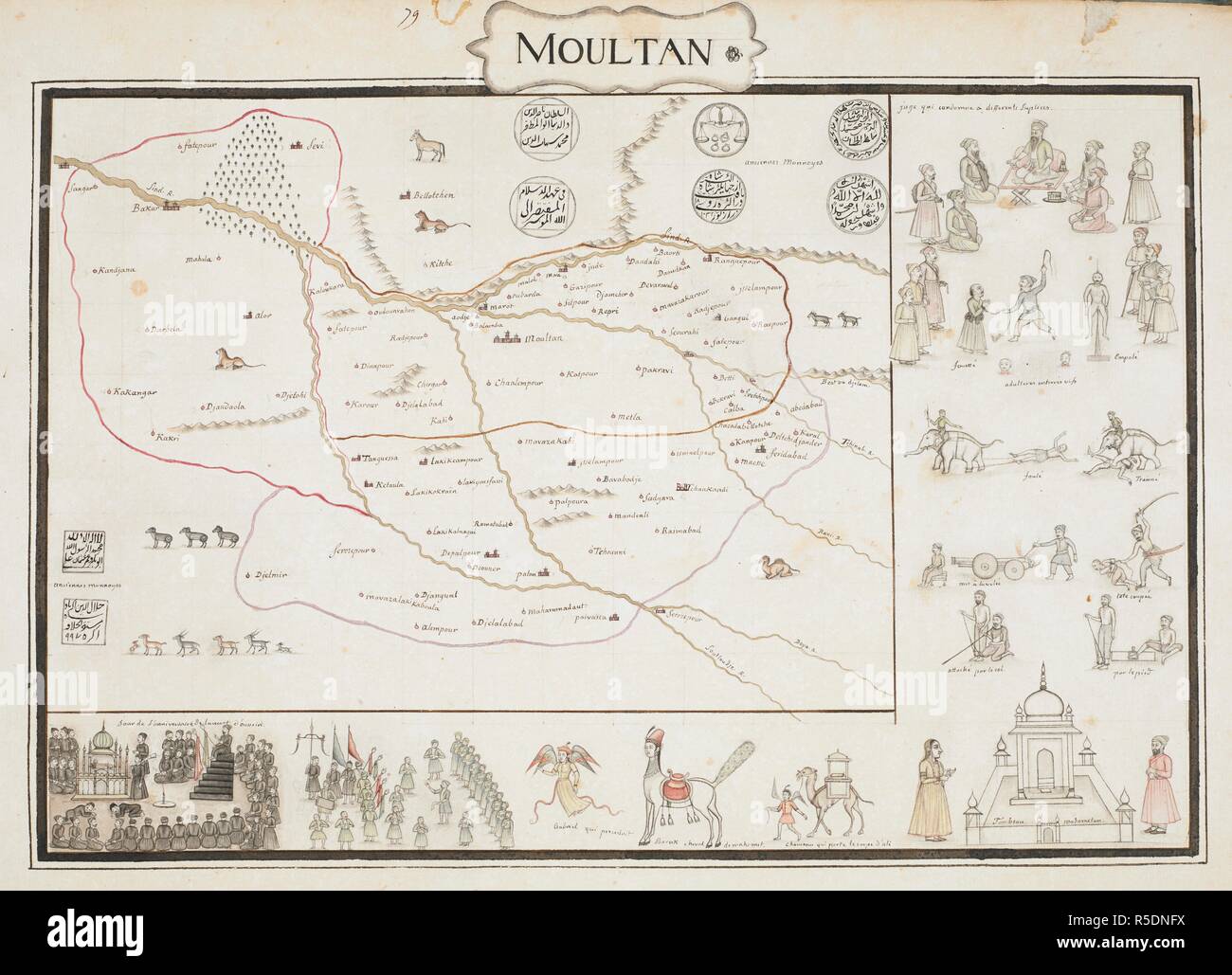 Una mappa della provincia di Mughal di Moultan. Album che illustra le province dell'Impero Mughal. 1770. Acquarello e inchiostro. Fonte: Add.o.4039, f.41. Autore: ANON. Foto Stock