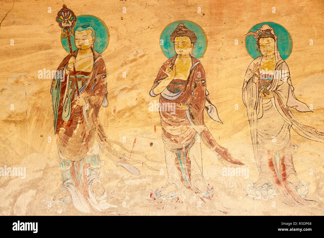 Corea, Gyeongsangbuk-do, Gyeongju, Bunhwang-Sa tempio, dipinto sulla parete del tempio Foto Stock
