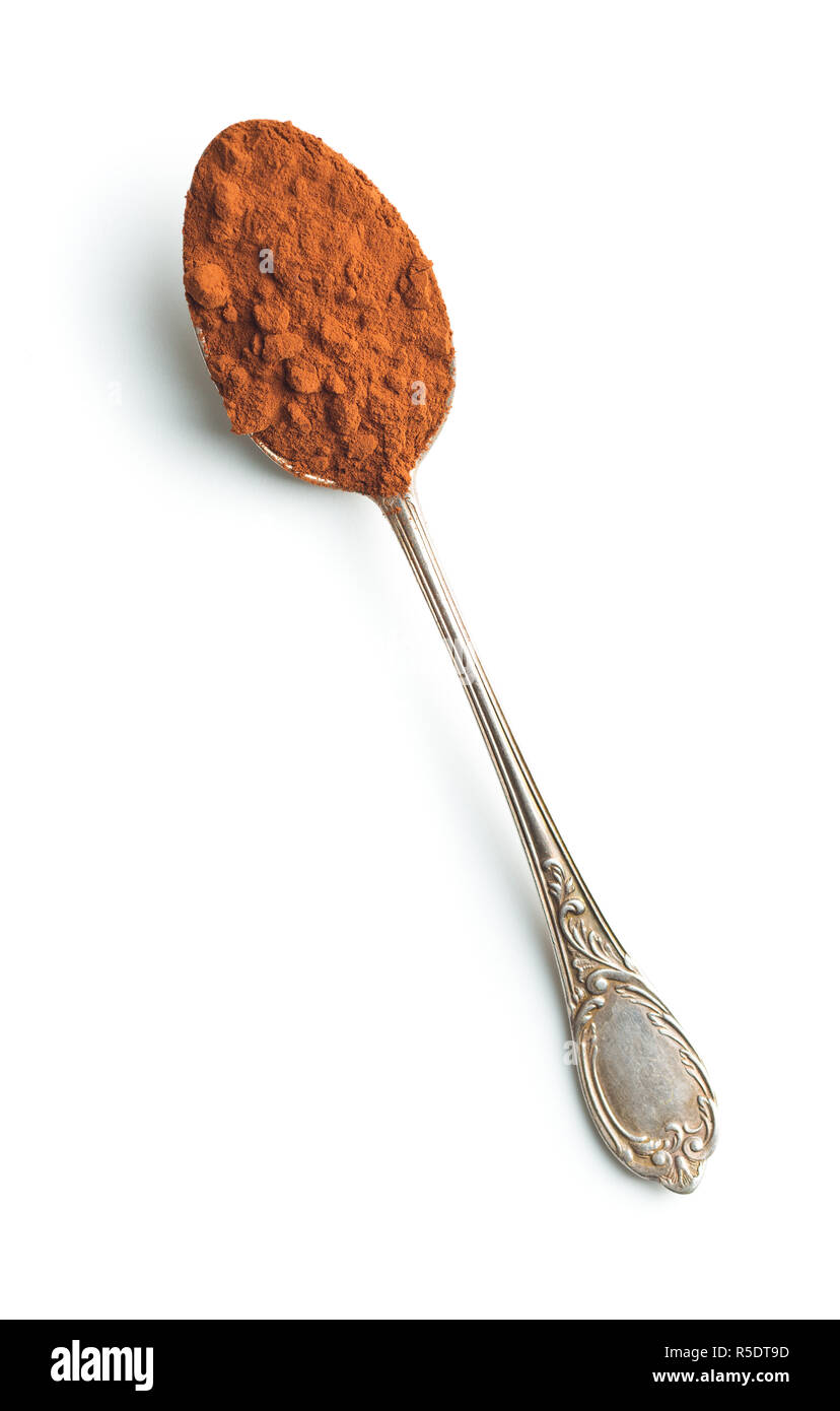 Cacao in polvere in cucchiaio. Foto Stock