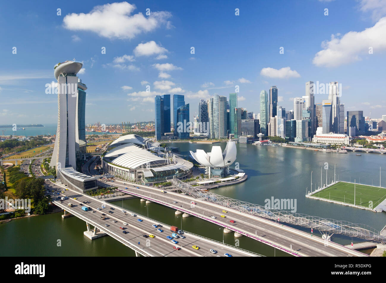 Singapore, elevati vista sul centro della città e la baia di Marina Foto Stock