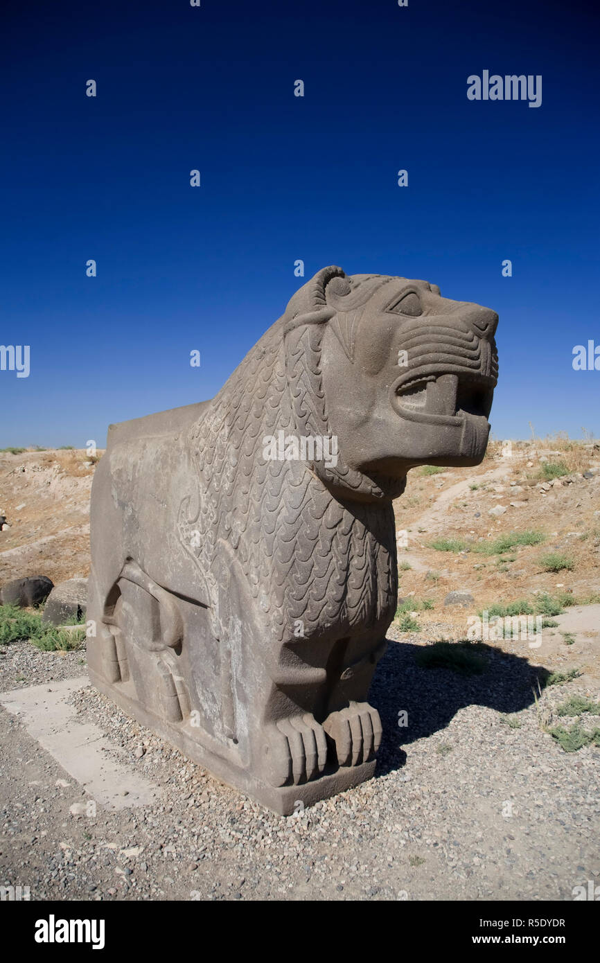 Siria, Aleppo, l'ottavo secolo BC Hittita tempio di Ain Dara, Lion Carving Foto Stock